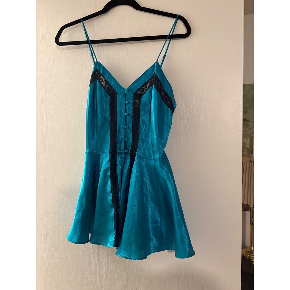 Vintage Victorias Secret Gold Label Teal Blue Satin Lace Trim Camisole Top M
